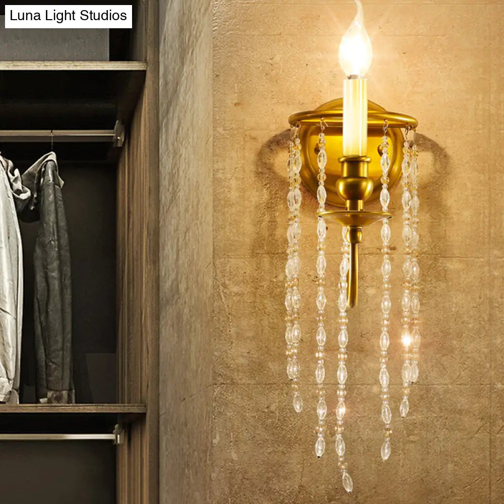 Modern Gold Sconce Light: 1/2 Lights Corridor Wall Lamp With Elegant Metal Candle Design And Crystal