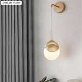 Modern Gold Sconce Light Fixture With Milk Glass Shade For Living Room Wall