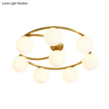Modern Gold Semi Flushmount Led Lamp With Cream Glass & Moon Design - 3/6/8-Light Flush Mount