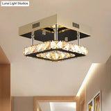 Modern Gold/Stainless - Steel Led Square Ceiling Lamp With Clear Faceted Crystal Blocks And