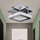 Modern Gold/Stainless - Steel Led Square Ceiling Lamp With Clear Faceted Crystal Blocks And