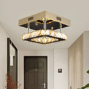 Modern Gold/Stainless - Steel Led Square Ceiling Lamp With Clear Faceted Crystal Blocks And