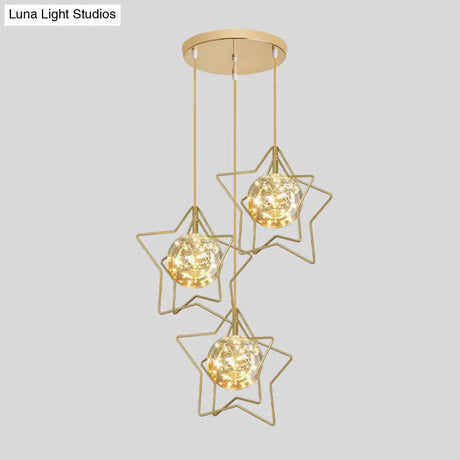 Modern Gold Star Cluster Pendant With Clear Glass Led Lights - Ideal For Restaurants