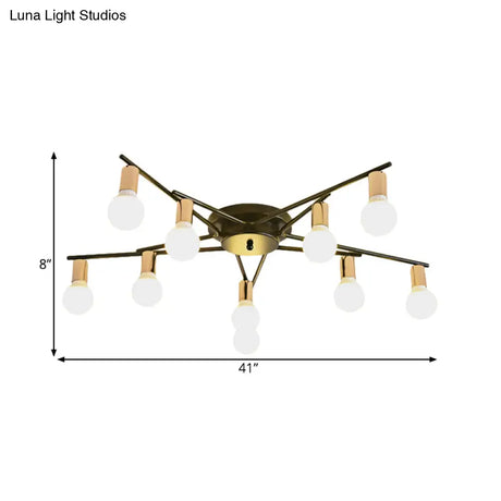 Modern Gold Starburst Semi Flush Ceiling Light Fixture With White Glass Shade - 6/8/10-Head