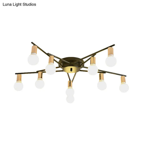 Modern Gold Starburst Semi Flush Ceiling Light Fixture With White Glass Shade - 6/8/10-Head