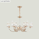 Modern Gold Swoop Arm Chandelier With Crystal Prisms - 6-Light Dining Table Suspension Lamp
