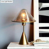 Modern Gold Table Lamp With Conical Amber Glass Shade - Ideal For Living Room Tasks