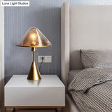 Modern Gold Table Lamp With Conical Amber Glass Shade - Ideal For Living Room Tasks