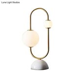 Modern Gold Table Lamp With Milky Glass 2 Heads And Marble Base - Orb Desk Light