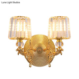 Modern Gold Tapered Wall Light Fixture - Elegant Crystal Block Sconce For Bedroom 1/2 Lights