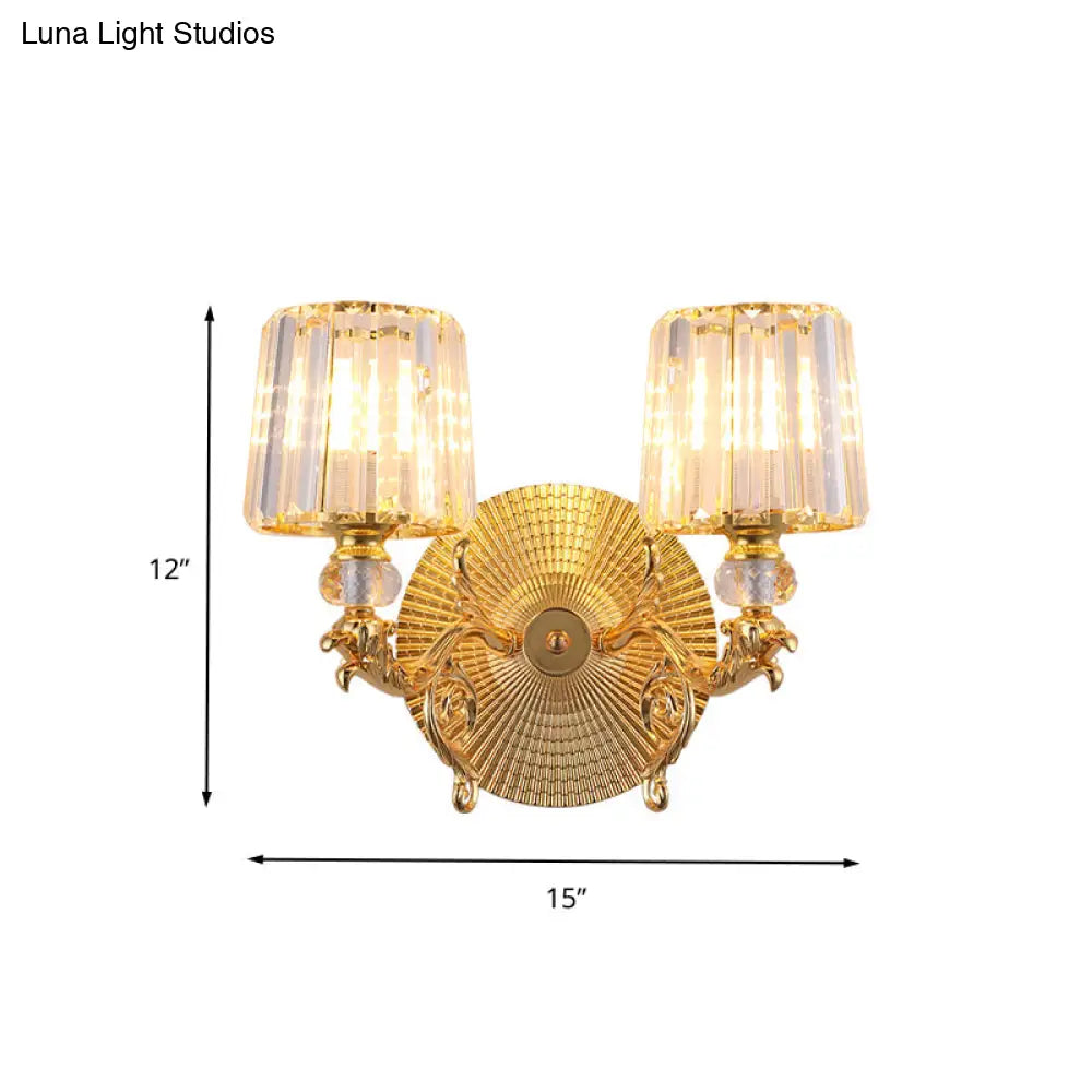Modern Gold Tapered Wall Light Fixture - Elegant Crystal Block Sconce For Bedroom 1/2 Lights