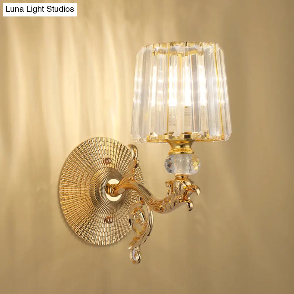 Modern Gold Tapered Wall Light Fixture - Elegant Crystal Block Sconce For Bedroom 1/2 Lights