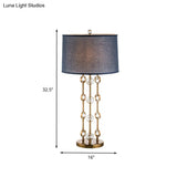 Modern Gold Task Light With Crystal Ball: Barrel Shade Reading Lamp