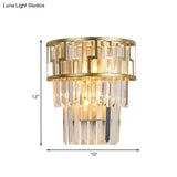 Modern Gold Tiered Bedside Wall Sconce With 2 Crystal Lights