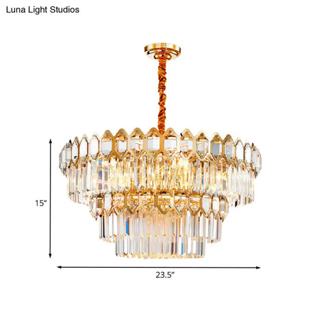 Modern Gold Tiered Crystal Chandelier: 8-Bulb Ceiling Pendant Lamp For Dining Table