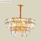 Modern Gold Tiered Crystal Chandelier: 8-Bulb Ceiling Pendant Lamp For Dining Table