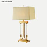 Modern Gold Trapezoid Small Desk Lamp With Fabric Shade For Task Lighting