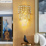 Modern Gold Triangular Crystal Wall Lamp With 3 Lights