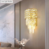 Modern Gold Triangular Crystal Wall Lamp With 3 Lights