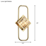 Modern Gold Wall Lamp With Clear Crystal Blocks - Square Lighting In A Rectangular Frame