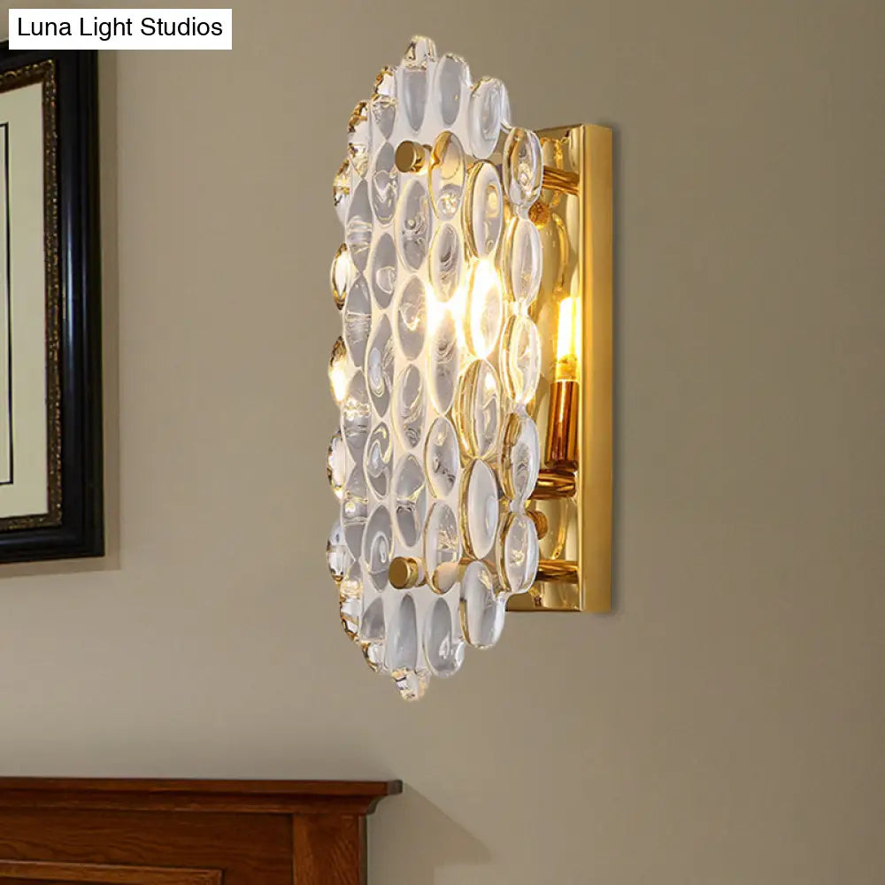 Modern Gold Wall Lamp With Crystal Panel Shade - Elegant Hallway Sconce