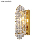 Modern Gold Wall Lamp With Crystal Panel Shade - Elegant Hallway Sconce