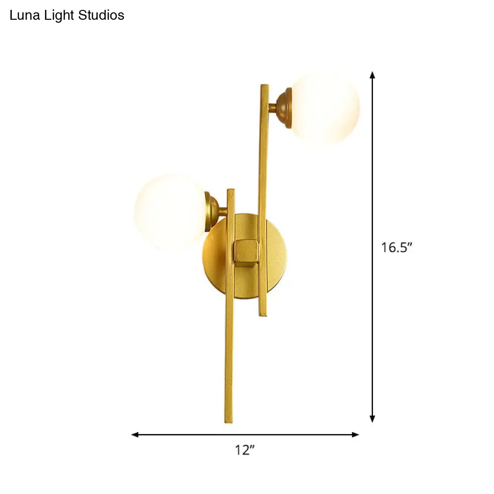 Modern Gold Wall Lamp With Opal Glass Shade - 2-Light Living Room Lighting