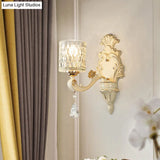Modern Gold Wall Mount Cylinder Sconce Light With Clear Dimpled Glass Crystal Drop - 1/2 Heads