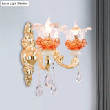 Modern Gold Wall Mount Lamp With Clear Crystal 1/2-Light Blossom Design For Staircase
