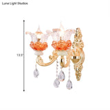 Modern Gold Wall Mount Lamp With Clear Crystal 1/2-Light Blossom Design For Staircase