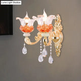 Modern Gold Wall Mount Lamp With Clear Crystal 1/2-Light Blossom Design For Staircase