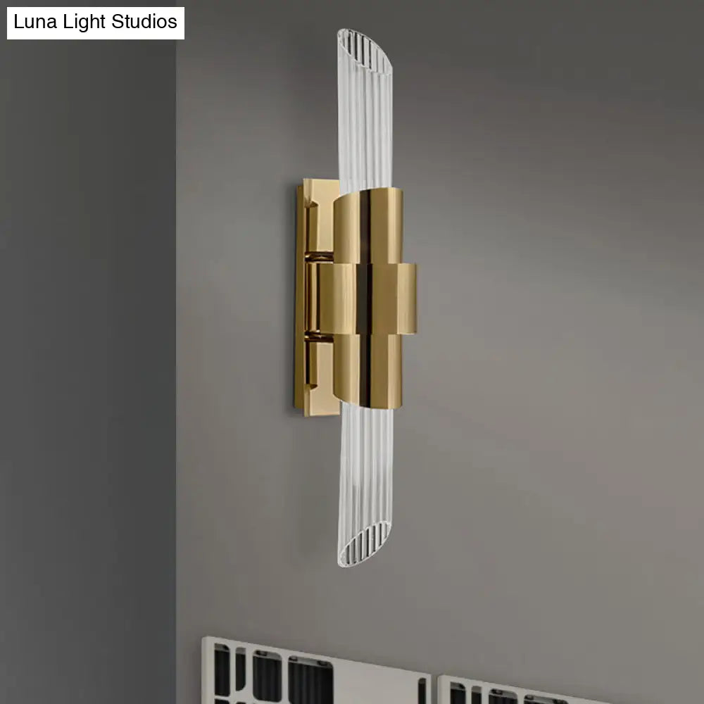 Modern Gold Wall Mount Lamp With Prismatic Crystal Shade For Bedroom