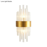 Modern Gold Wall Mount Light With Crystal Tube - Perfect For Corridors