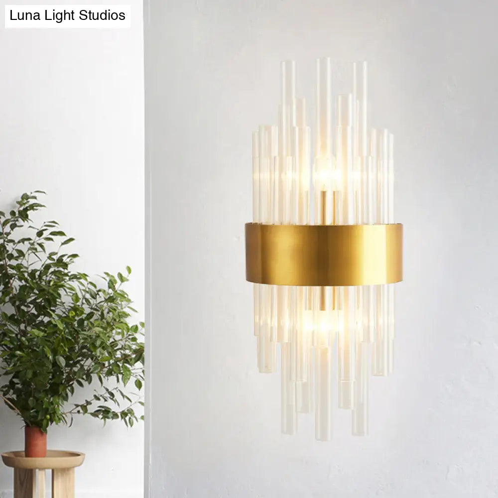 Modern Gold Wall Mount Light With Crystal Tube - Perfect For Corridors