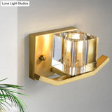 Modern Gold Wall Mount Light With Cubic Clear Crystal Shade - 1-Bulb Parlor Lighting Fixture