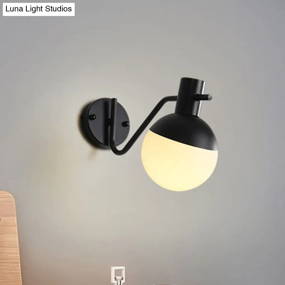Modern Gold Wall Mount Sconce Light With Global Milk Glass Shade - 1 For Living Room