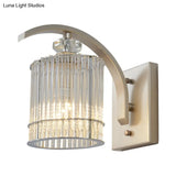 Modern Gold Wall Mounted Lamp With Clear Crystal Shade- 1 Head Cylindrical Design