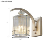 Modern Gold Wall Mounted Lamp With Clear Crystal Shade- 1 Head Cylindrical Design