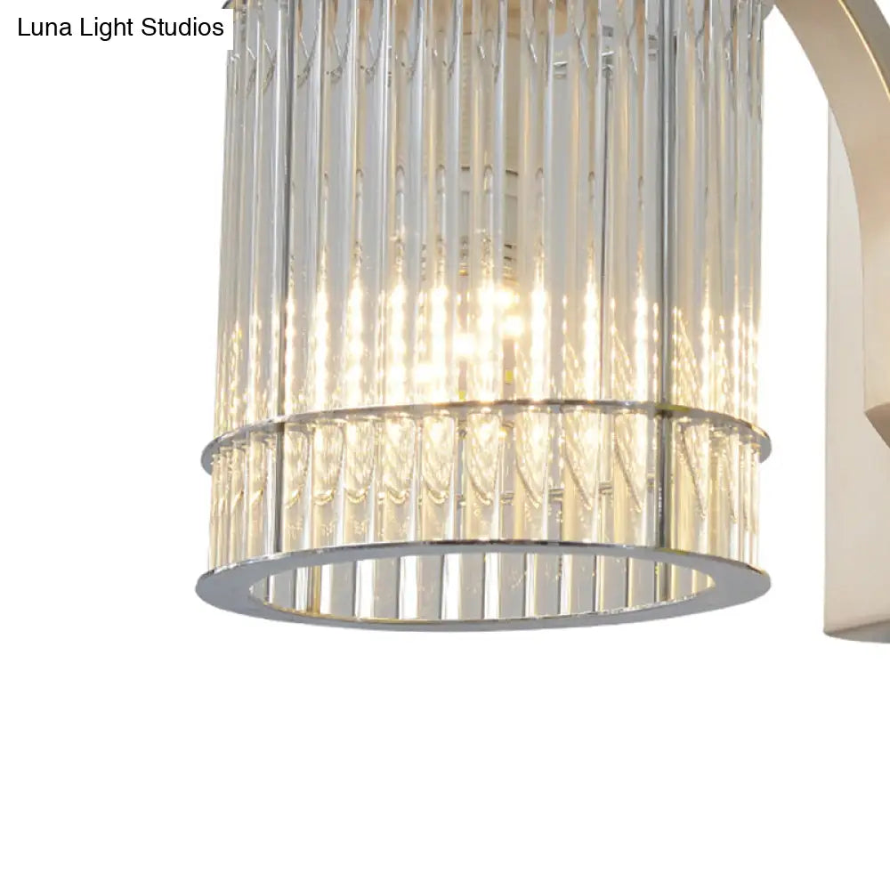Modern Gold Wall Mounted Lamp With Clear Crystal Shade- 1 Head Cylindrical Design