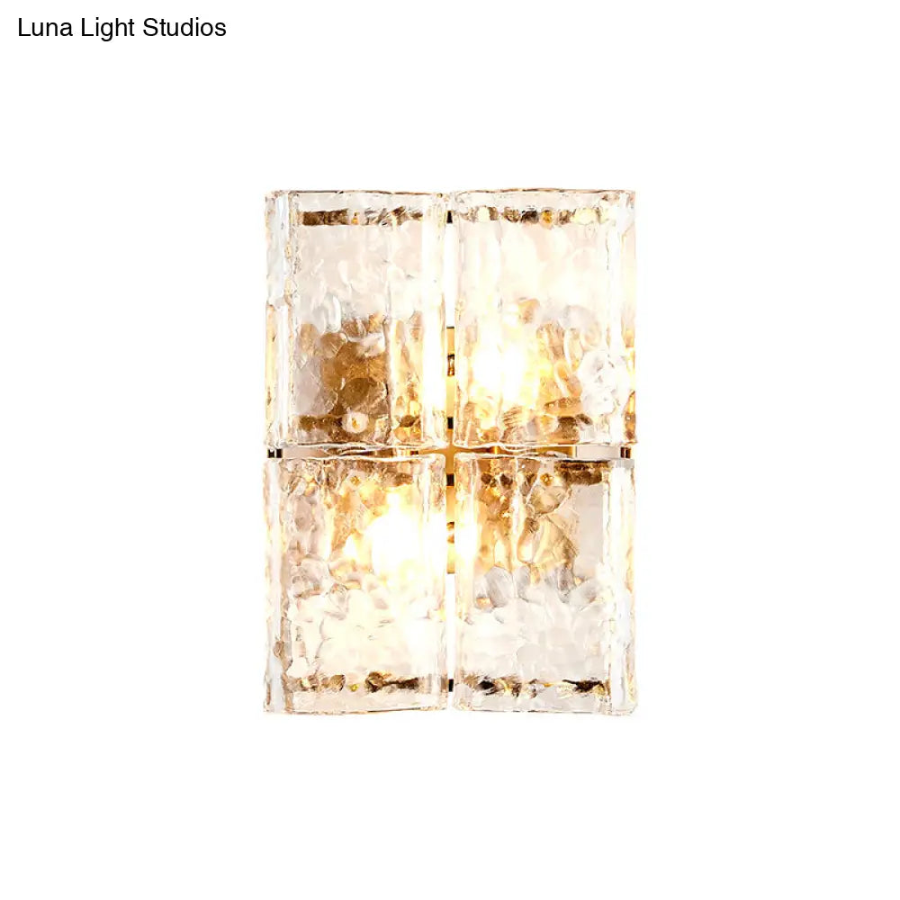 Modern Gold Wall Sconce Light With Clear Water Glass Shade - 2 Lights For Bedroom