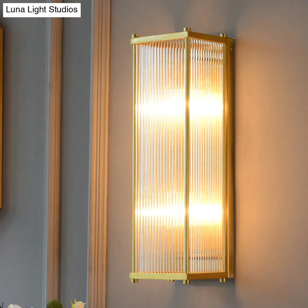 Modern Gold Wall Sconce Light With Fluted Crystal Detail Perfect For Living Room