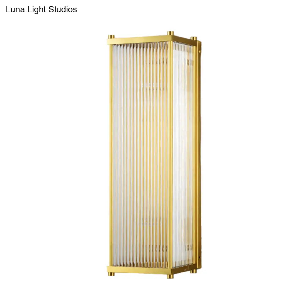 Modern Gold Wall Sconce Light With Fluted Crystal Detail Perfect For Living Room