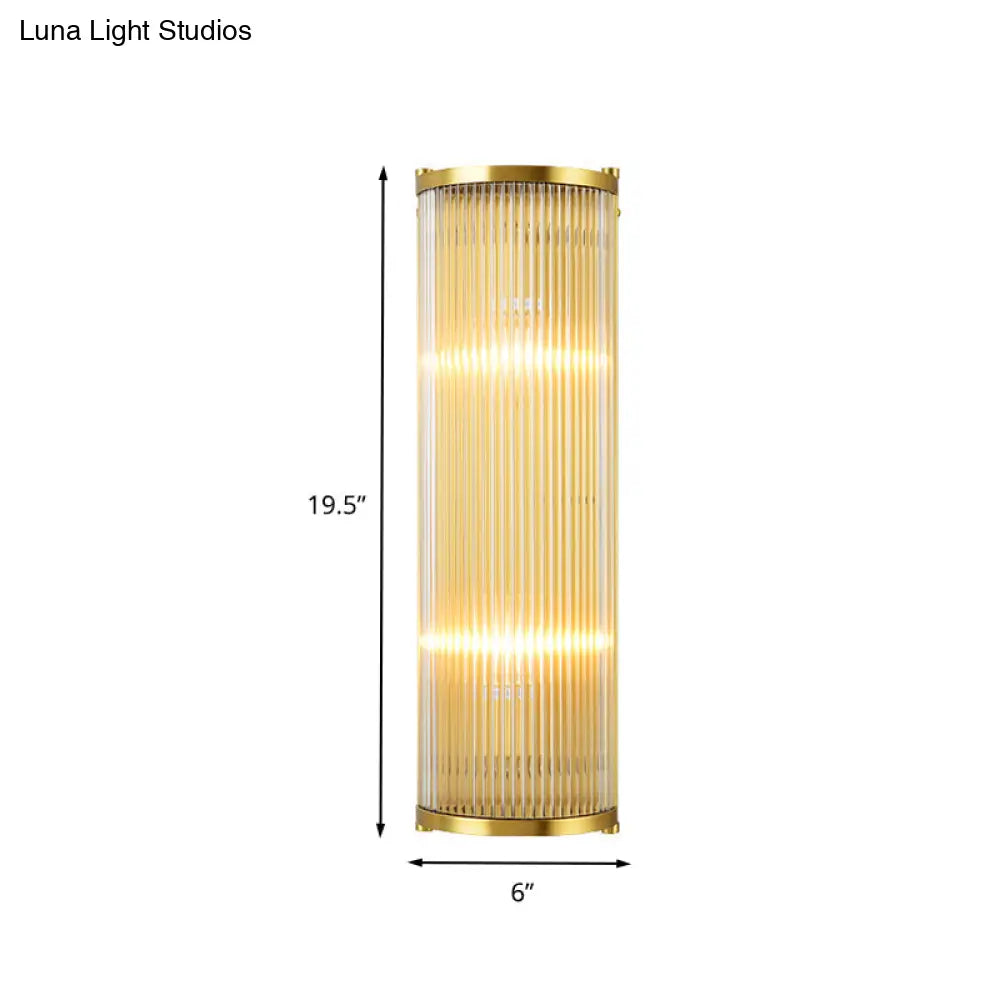 Modern Gold Wall Sconce Light With Fluted Crystal Detail Perfect For Living Room