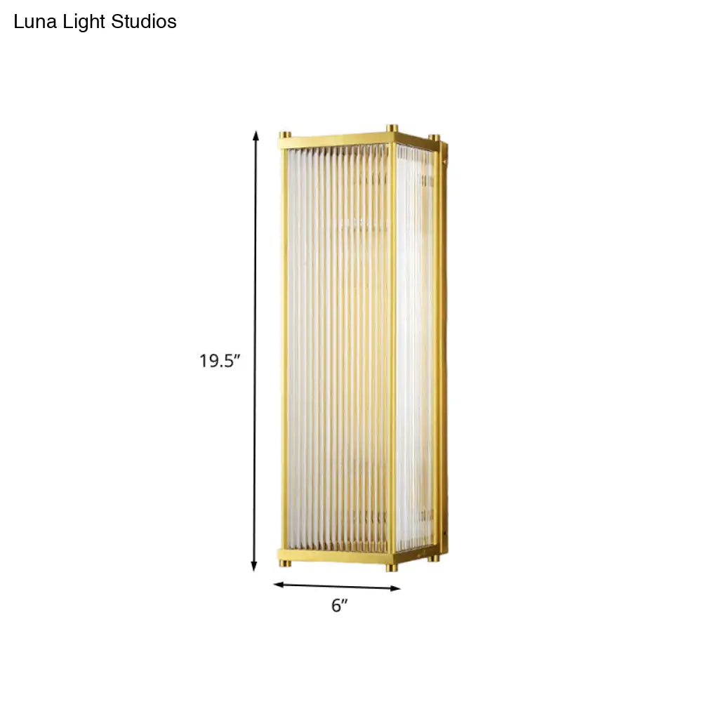 Modern Gold Wall Sconce Light With Fluted Crystal Detail Perfect For Living Room
