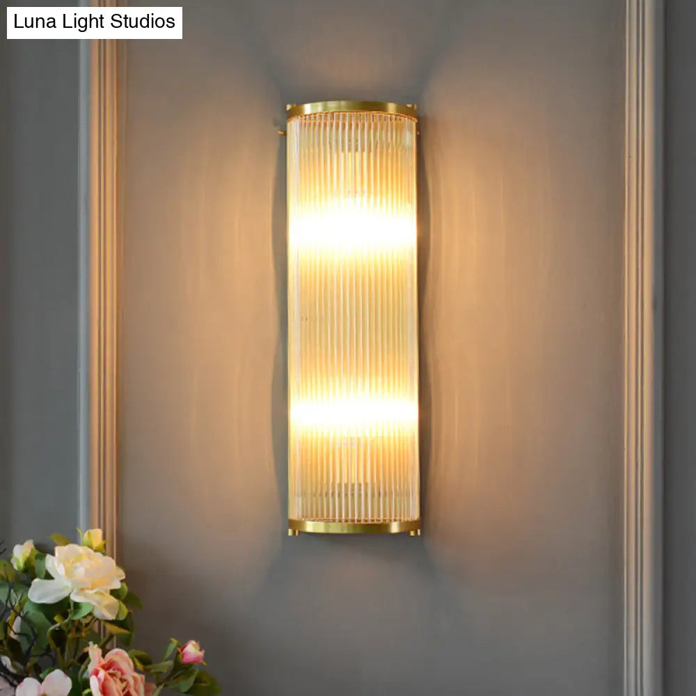 Modern Gold Wall Sconce Light With Fluted Crystal Detail Perfect For Living Room