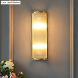 Modern Gold Wall Sconce Light With Fluted Crystal Detail Perfect For Living Room