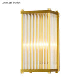 Modern Gold Wall Sconce Light With Fluted Crystal Detail Perfect For Living Room