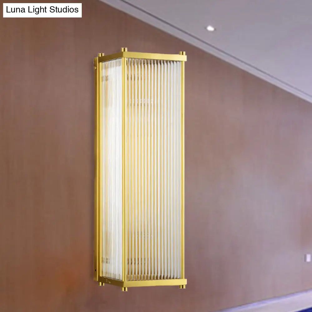 Modern Gold Wall Sconce Light With Fluted Crystal Detail Perfect For Living Room