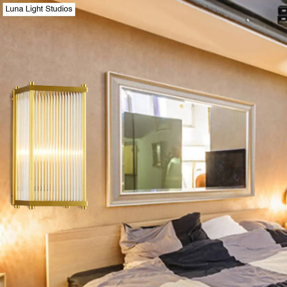 Modern Gold Wall Sconce Light With Fluted Crystal Detail Perfect For Living Room