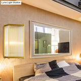 Modern Gold Wall Sconce Light With Fluted Crystal Detail Perfect For Living Room